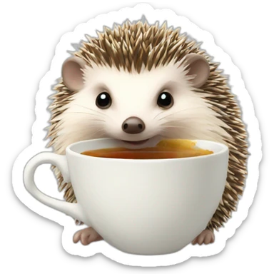 Hedgehog holding a tea cup sticker