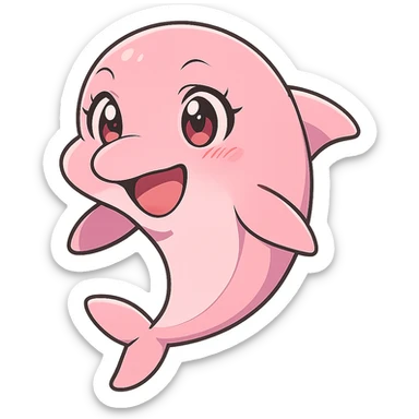 pink dolphin in anime style, cute and expressive sticker
