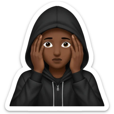 🥷🏽: inspire toi de cet emoji faisant en sorte qu’il est les mains sur ses yeux et garde sa cagoule noir avec uniquement ses yeux apparent sticker