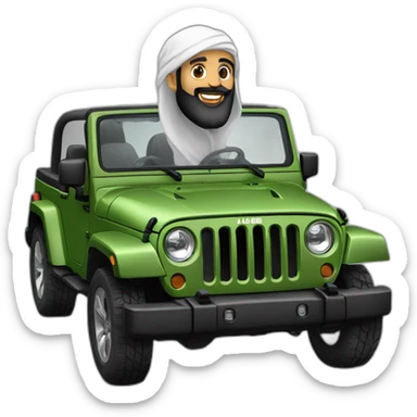 arab bald man with long black beard riding black Jeep jk sticker