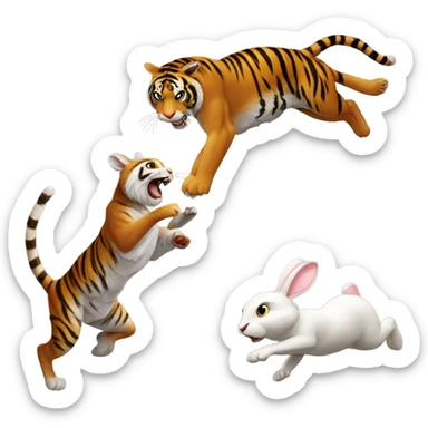 A tiger pouncing on a rabbit sticker