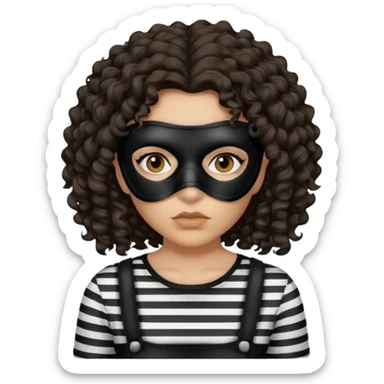 woman with robber mask concerned dark curly hair and robber outfit sticker