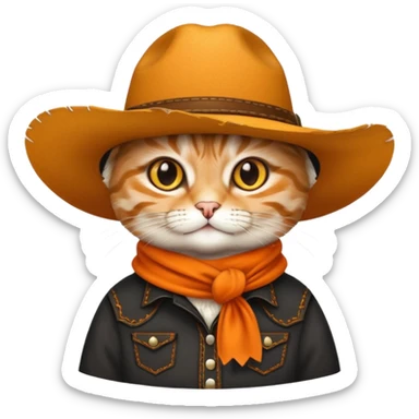 tabby cat with a wide-brimmed cowboy hat sticker