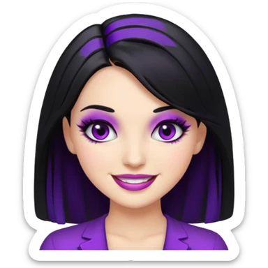 “Emoji girl, femme fatale, black hair. deep purples sticker