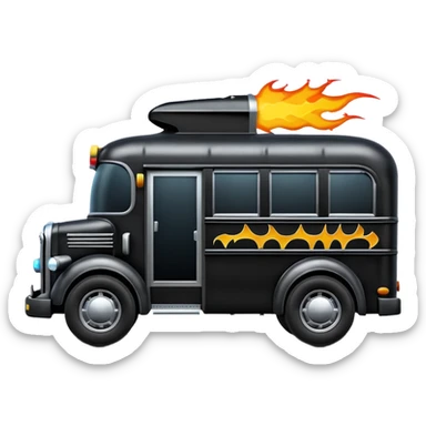 Mad max survival apocalypse Darth Vader’s Batman-armored 1936 black graphite colored school bus with horizontal holographic flames  sticker