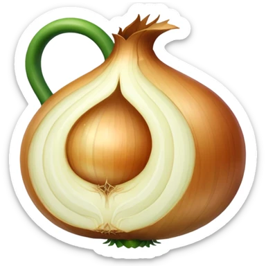 An onion emoji in the style of Apple emoji with a handle and a window. sticker