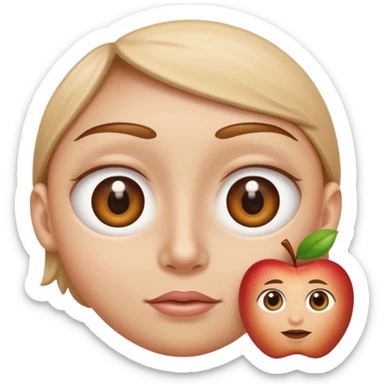 person with one big eye and one small eye, eyes not circular, apple emoji style sticker