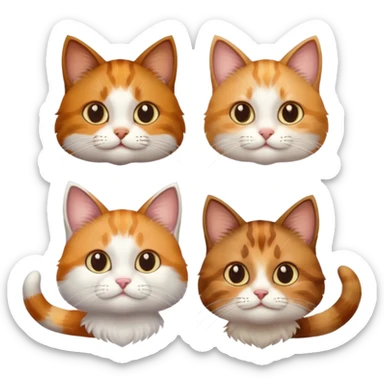 3 cats different colours including brown tabby and white, light patchy calico, and ginger and white sticker