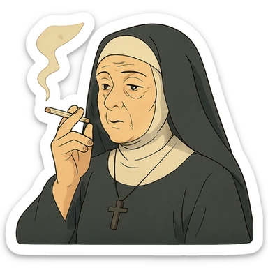 ghibli style nun smoking a cigarette sticker