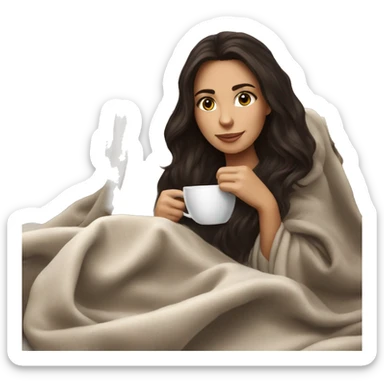 Stunning brunette girl drinking coffee with a blanket around her sticker