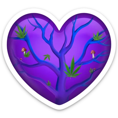 purple heart with blue veins with cannabis plants and mushrooms sticker