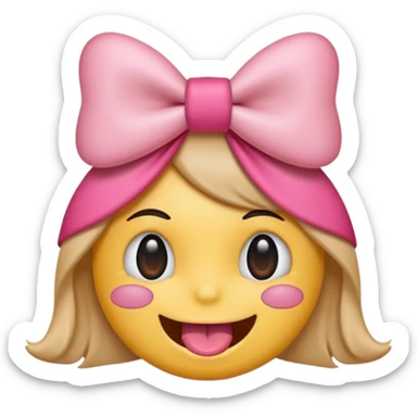 Emoji with smile and tounge with pink bow on head sticker
