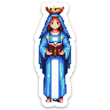 divine figure with a Bible, pixel art style sticker