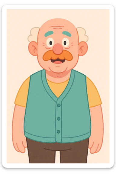 a old man in vest, front view sticker
