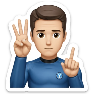 Reed Richard’s from the Fantastic 4 holding up 4 fingers thumb down out in front of himself with only one hand sticker