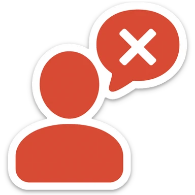 Disengaged user silhouette with a crossed-out chat bubble in flat color icon style, red color variation, no background. sticker