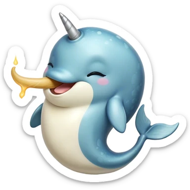 Cinematic Cute Yawning Narwhal Portrait Emoji, Head tilted slightly with a dramatic, wide-open yawn, showcasing a streamlined, mottled body with a gracefully curled ivory tusk and sleepy, half-closed eyes, Simplified yet irresistibly adorable features, highly detailed, glowing with a soft, cozy arctic glow, high shine, relaxed yet expressive, stylized with a hint of whimsical marine ease, soft glowing outline, capturing the essence of a drowsy yet affectionate narwhal that appears ready to stretch out for a nap! sticker