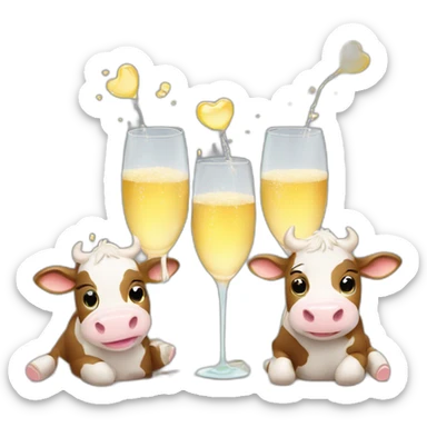 Three cute smiley cows drinking champagne sticker