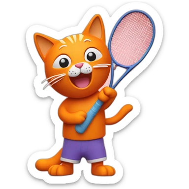 Orange Plasticine cat with a tennis racket in his hand sticker