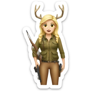 Blonde girl deer hunting sticker
