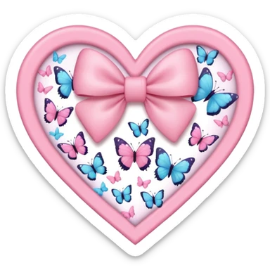 heart with butterflies, pink bow and heart pattern on the bow sticker