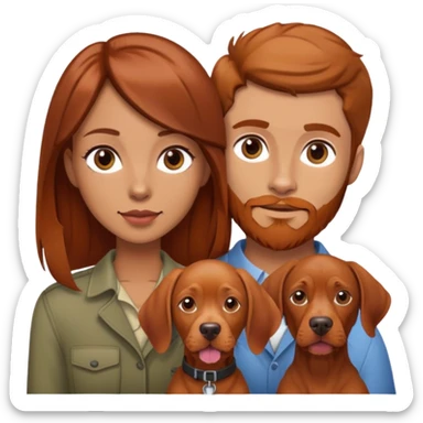 Brunette hair tan female and brown hair male with reddish beard and vizsla dog sticker