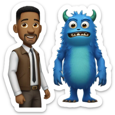 Blue brown monster with Will smith sticker