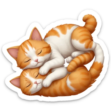 ginger and white small cat eyes closed lying down upside down with paws stretched out in different directions sticker