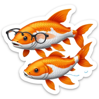 Two "koi" fishes male and female, wearing glasses. sticker