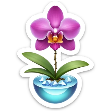 orchid with crystal growing from center sticker