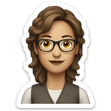 42 year old woman brown hair glasses sticker