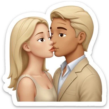 A man in pale beige clothes and a woman in pale beige clothes are kissing sticker