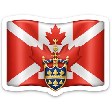 Red flag with Union Jack in the top left corner and a Canadian Shield of arms in the bottom right sticker