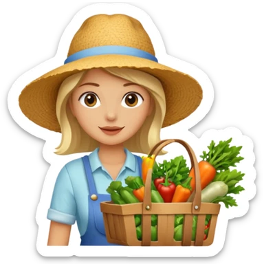 Shopper with veggie tote,Farmers’ Market, background veggies cart. sticker