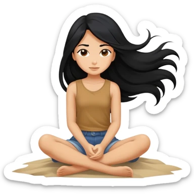 girl with long black hair sitting alone in the wind sticker