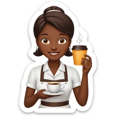 waiteress holding coffee trade sticker