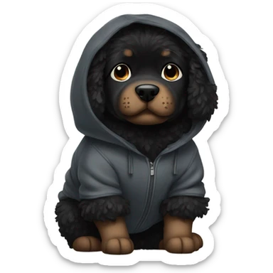 Black fluffy dog in hoodie sticker