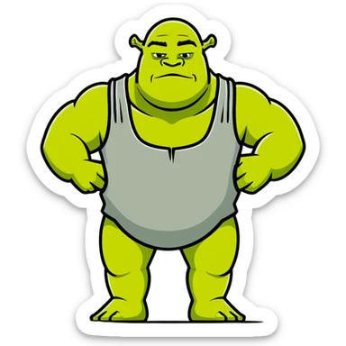 very muscular Shrek soothing Elon Musk, cartoonish style, bright colors sticker
