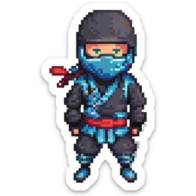 masked ninja, pixel art style, dynamic pose sticker