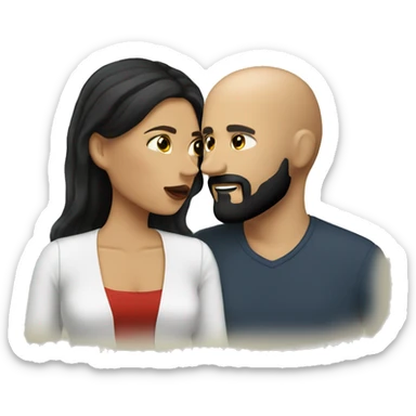 White (bald man) with (dark beard) kissing short (Mexican woman) with (long dark wavy hair) sticker