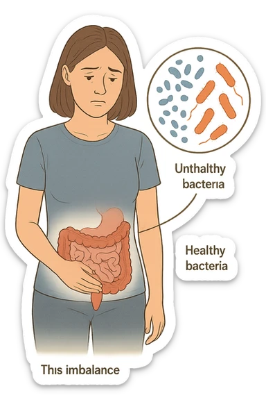 Donna con disequilibrio della flora microbica intestinale sticker