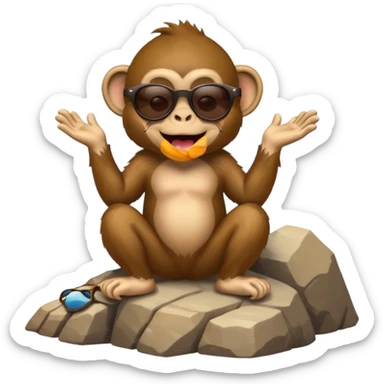 Monkey on a mountain with sunglasses laughing sticker