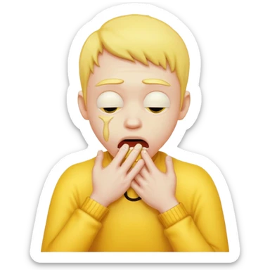 A yellow person choking themselves sticker