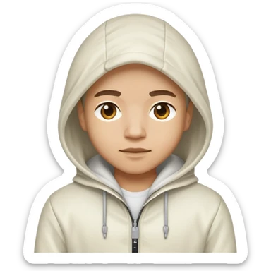 Person wearing a white jacket with a hood on it sticker