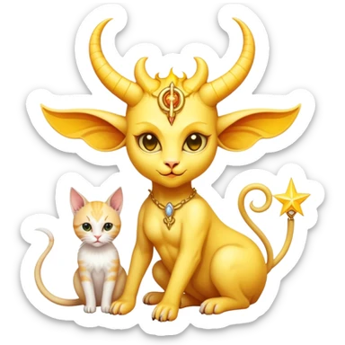 A yellow feminine Baphomet ￼ with sunshine and kittens ￼ sticker