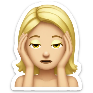 Blonde girl with headache hands on head frown  sticker