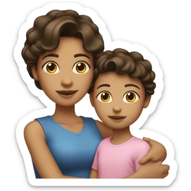 Brunette mom with her little girl sticker