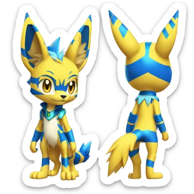 Yellow Anthro Edgy Cool Sonic-Zeraora-Anubis-Renamon-Jolteon-Pokémon-Fakémon with shiny blue stripes Full Body Detailed High Quality  sticker