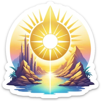 Epic complex detailed iridescent gradients white golden bright light solarpunk sunny aesthetic-scenery sticker