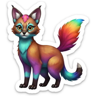 Colorful dark tropical iridescent nebulae exotic cute cool beautiful shiny beautiful fantasy-caracal-civet-genet-sergal-vernid-Gryphon-Cacomistle-Trico-oncilla-animal-Fakémon-hybrid-fursona (full body) sticker